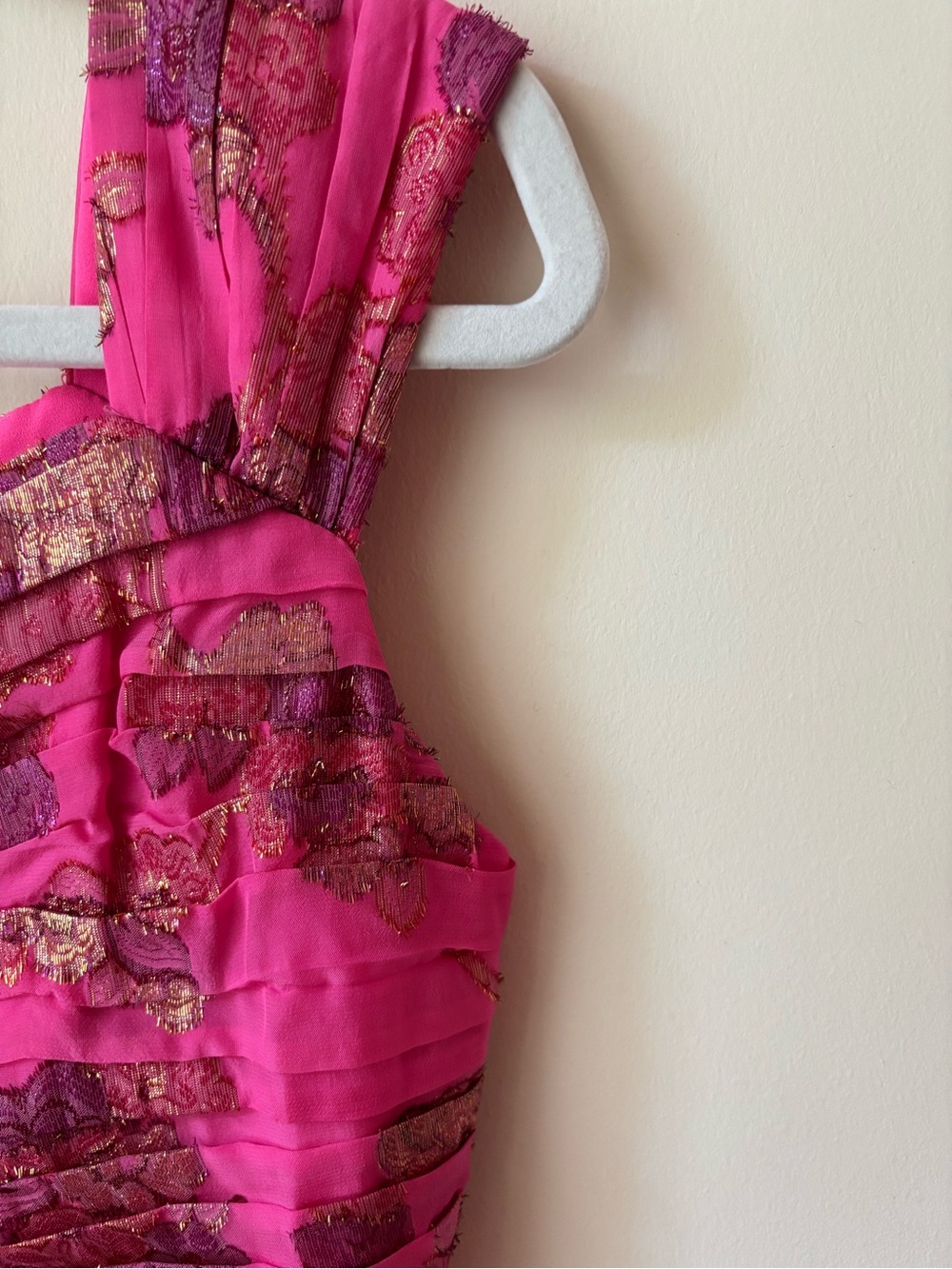 Shoshanna Fuchsia Pink Floral Metallic-Accent Dress